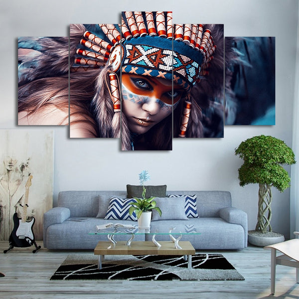 Native American Indian Girl Painting Framed 5 Piece Canvas Wall Art Buy Canvas Wall Art Online Fabtastic Co