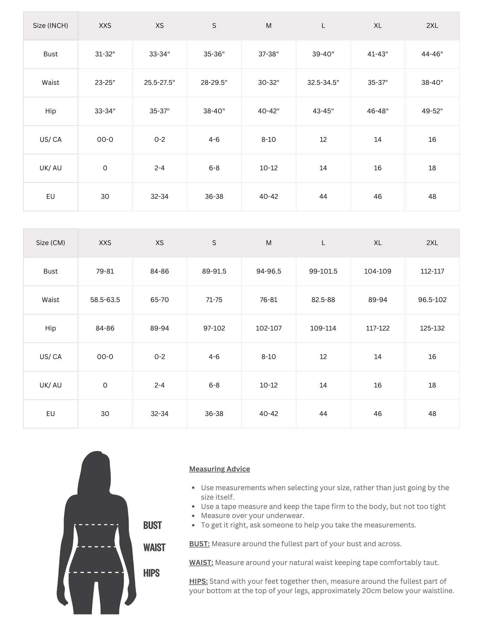 Size Charts - Women's Tops – Medgear