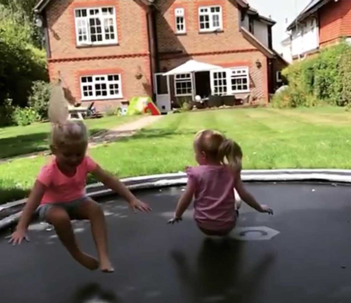 children on sunken trampoline