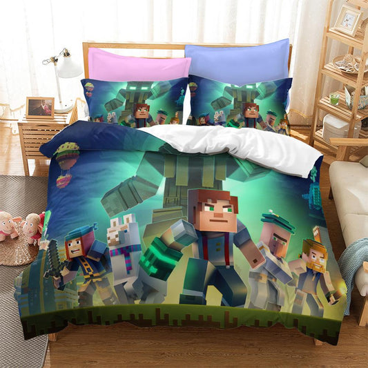 Minecraft Theme Bedding Set Bed Quilt Cover Pillow Case Bedroom Decoration Home Supplies