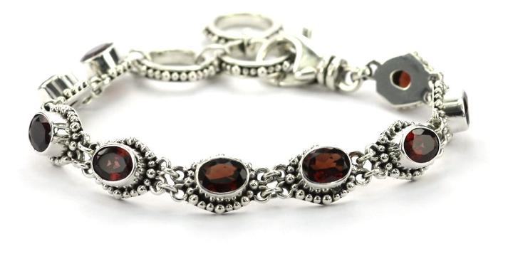 Bali Sterling Silver Faceted Garnet Station Bracelet