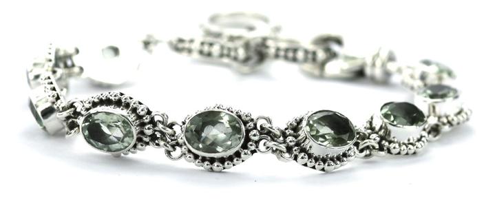 Bali Sterling Silver Faceted Green Amethyst Station Bracelet