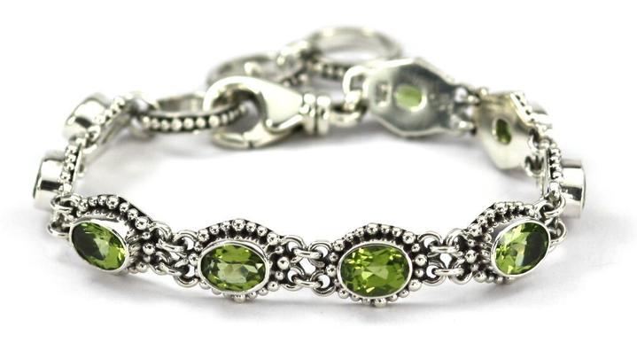 Bali Sterling Silver Faceted Peridot Station Beaded Bracelet