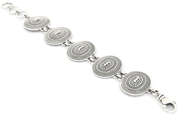 Bali Sterling Silver Beaded Oval Station Bracelet