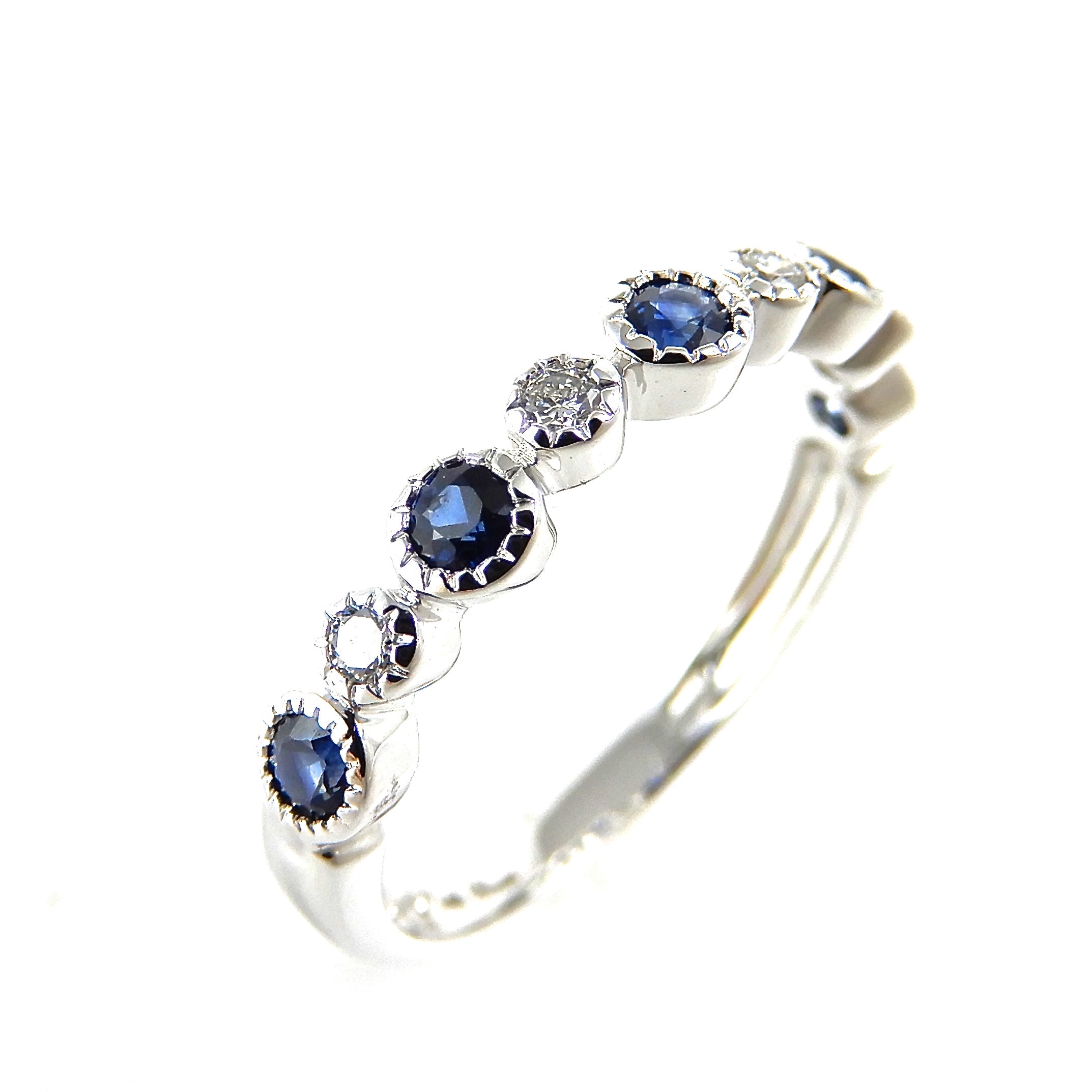 Sapphire & Diamond Scalloped Band