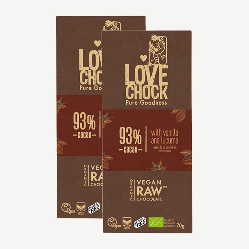 Lovechock Bio rohe Schokolade 93 % Kakao / 2 x 70 g