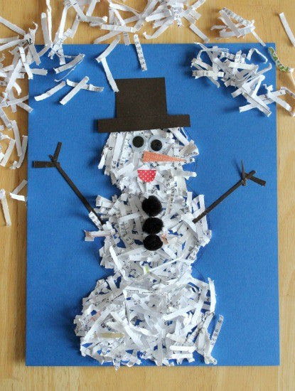 top five christmas craft ideas for kids, shredded paper snowman