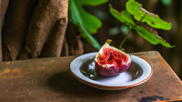 a rendered image of a fig with a fig wasp perched on the ripe juicy flesh