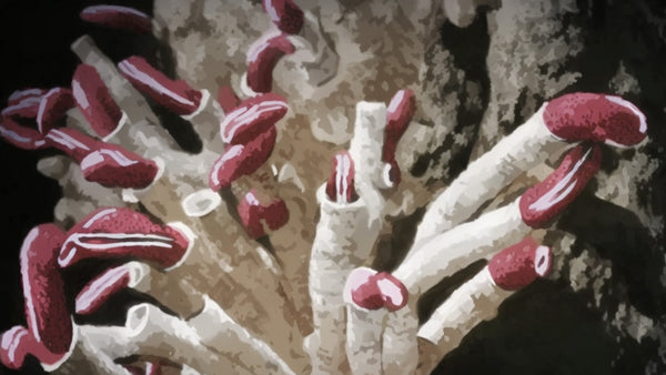 Rendition of tube worms near hydrothermal vents