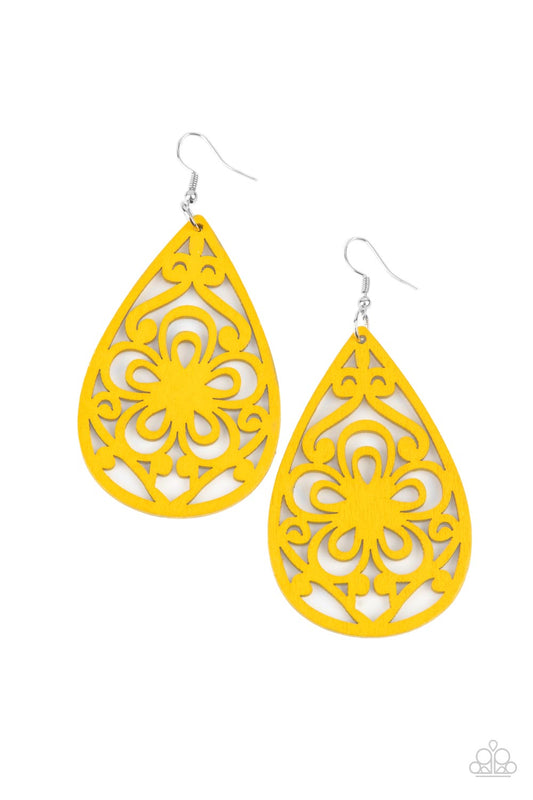 Brightly Blooming - Yellow Earrings - Paparazzi Accessories