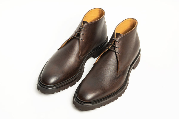 Carlos Santos Field Boot in Dark Brown Grain/Oak Calf | The Noble Shoe