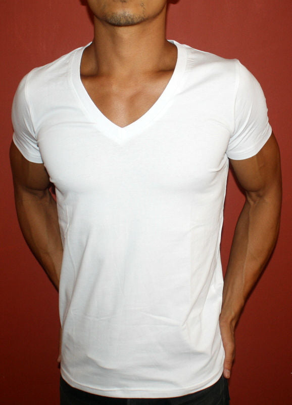 Plain White Fitted Deep V-Neck Men's T-Shirt – Twenty Alpha - Dude Apparel