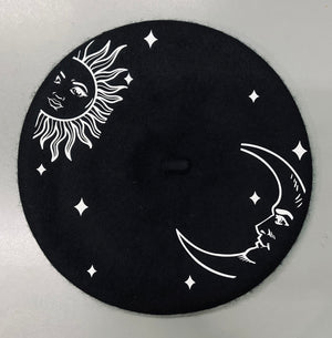Vegan Beret - Celestial Sun and Moon - Witchwood Bags