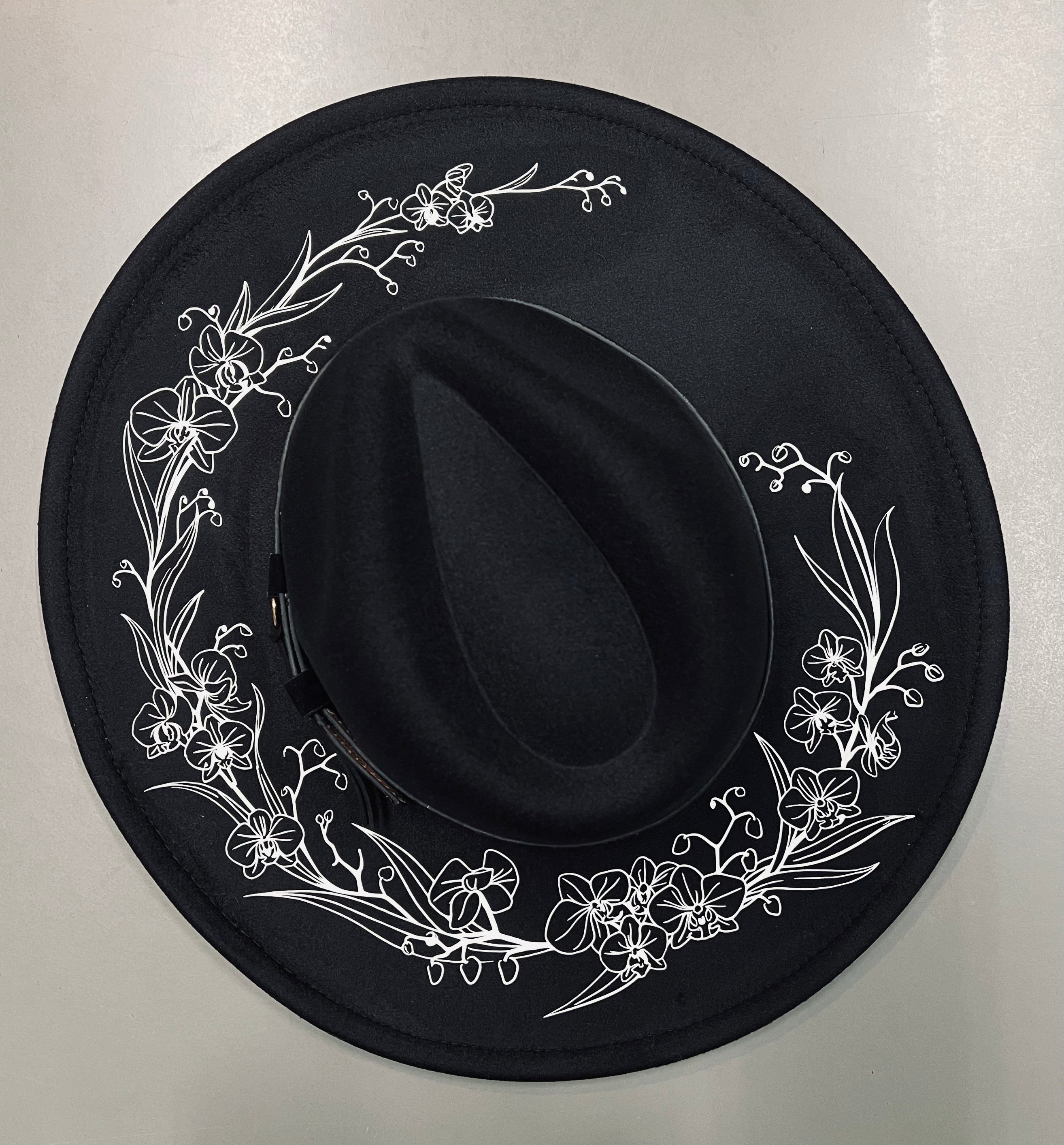 Vegan Felt Hat - XL Brim - Orchid Outlines