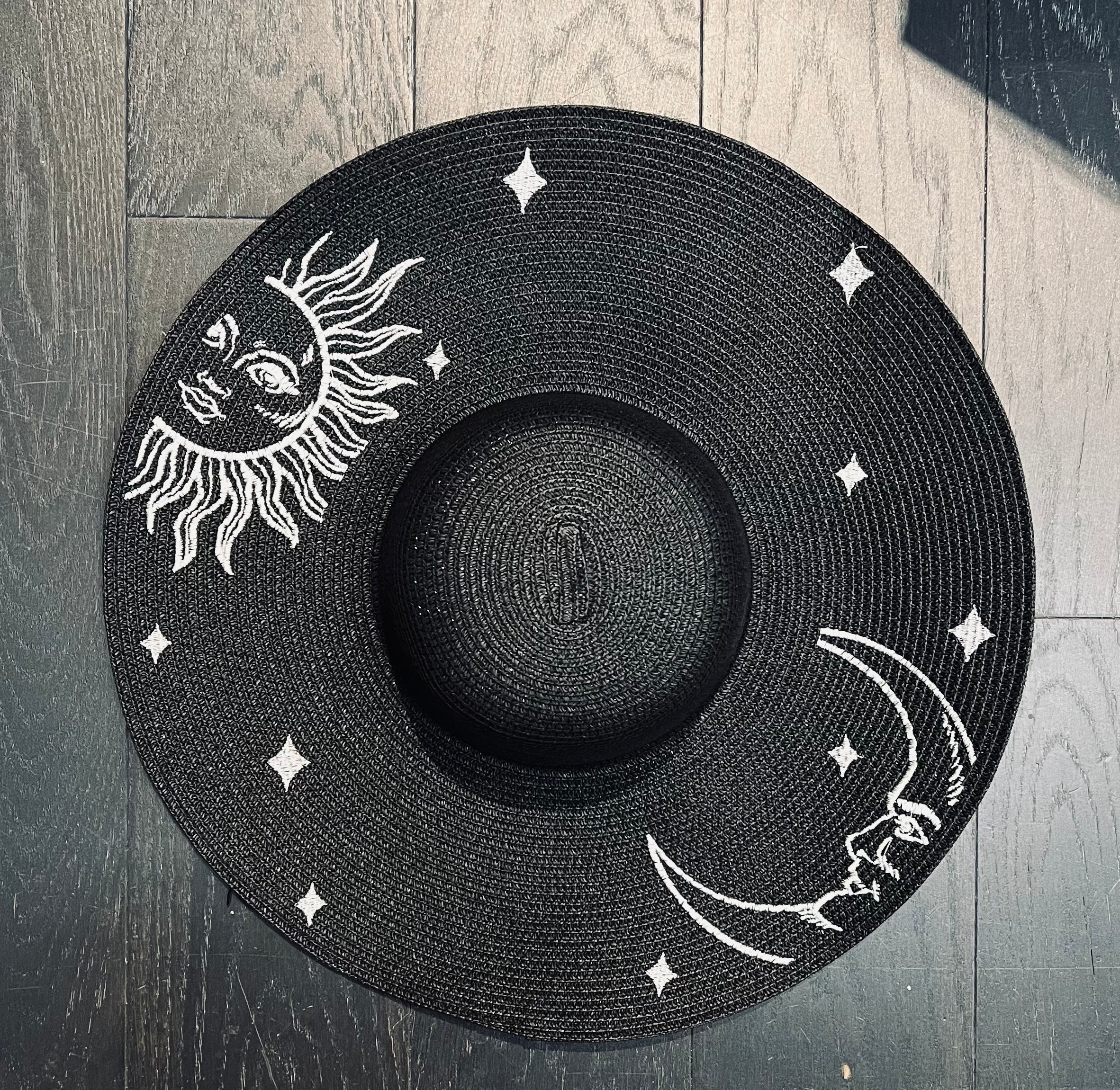 Floppy Sun Hat - XL Brim - Celestial Sun and Moon