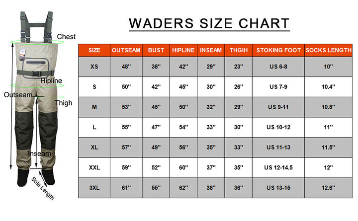 Rustic Ridge Waders Size Chart