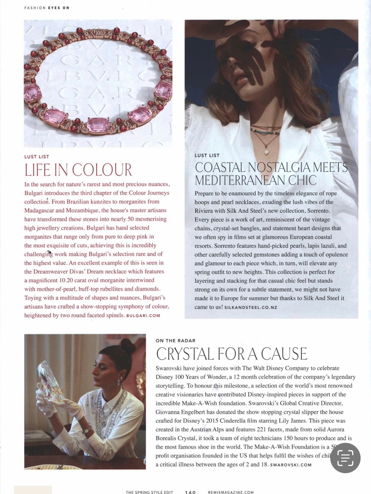 Editorial on Silk & Steel's Sorrento Collection in Remix Magazine