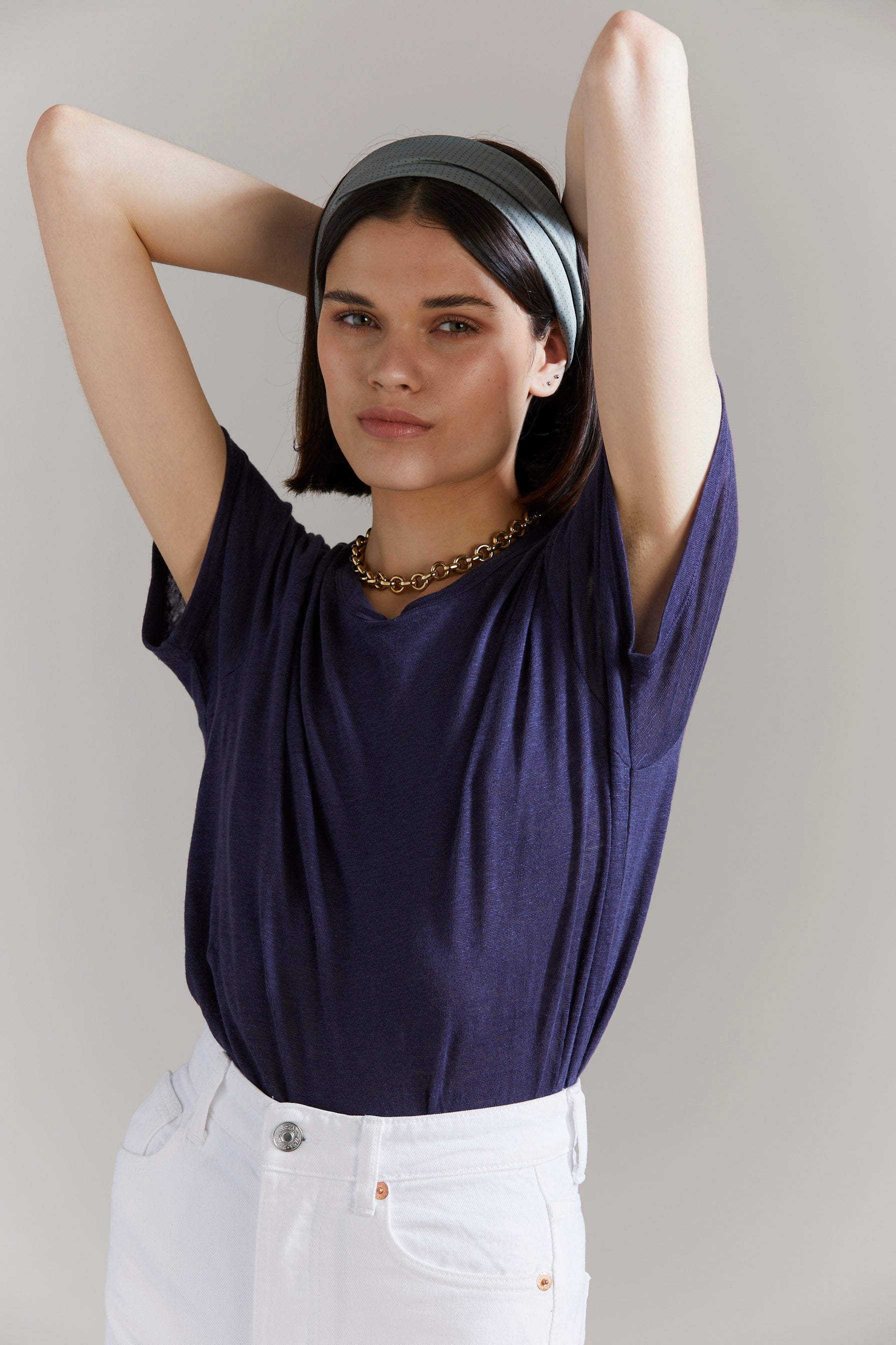 Laing Home Linen Tee with Silk & Steel Heirloom necklace