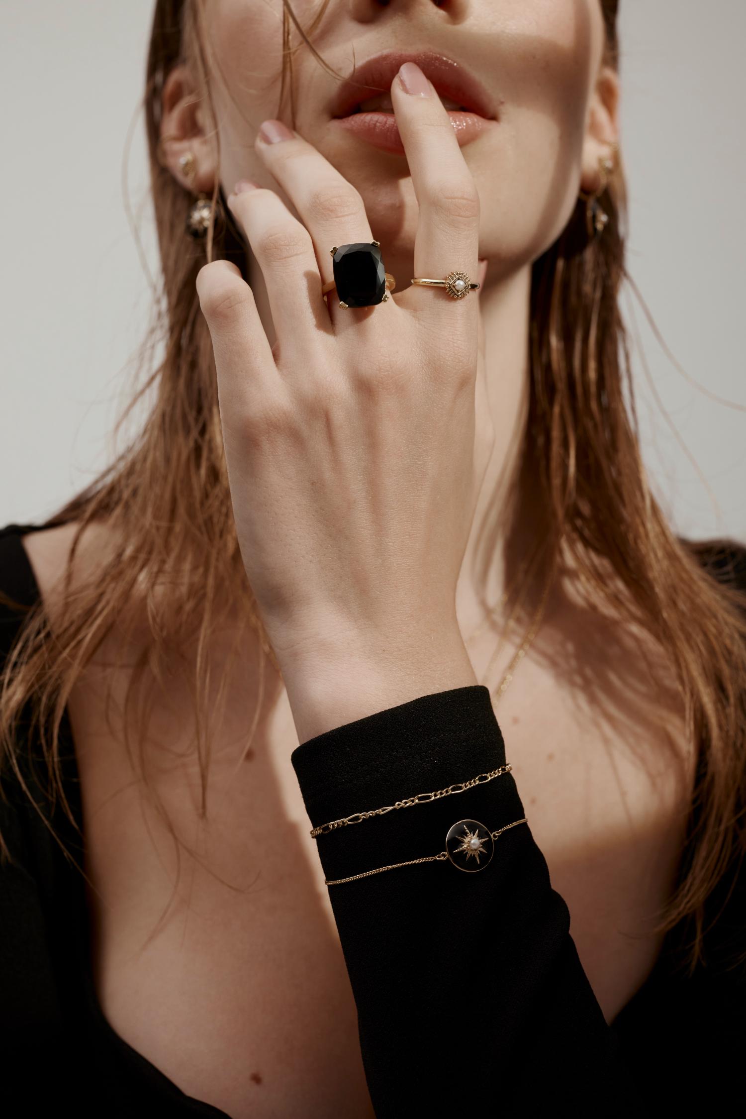 Silk & Steel Noire Collection - Beautiful Statement Goddess ring with black onyx
