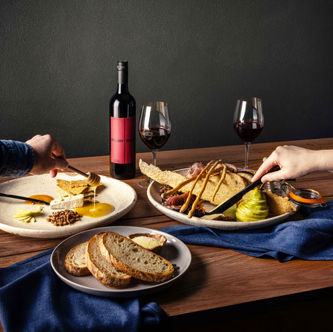 Platters and red wine still life