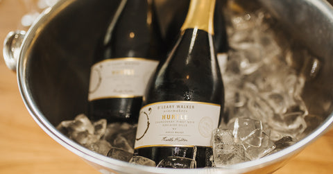 Two bottles of sparkling wine in an ice bucket