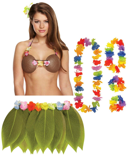 labreeze Women's Hula Skirt 40cm 4pcs Slate Set Coconut Bra Hawaiian Beach  Party Fancy Dress (Multi) : : Toys & Games