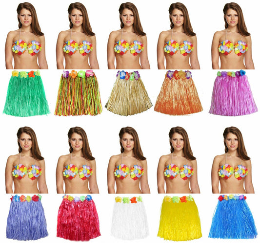 Ladies Multi Hula Skirt 40 cm 4 Pcs Lei Flower Bra Hawaiian Beach Part –  Labreeze Ltd