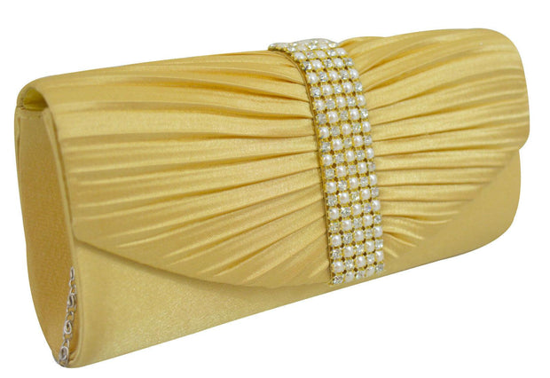 Gold Diamante Crystal Evening Party Bridal Prom Clutch Bag Purse Handbag UK