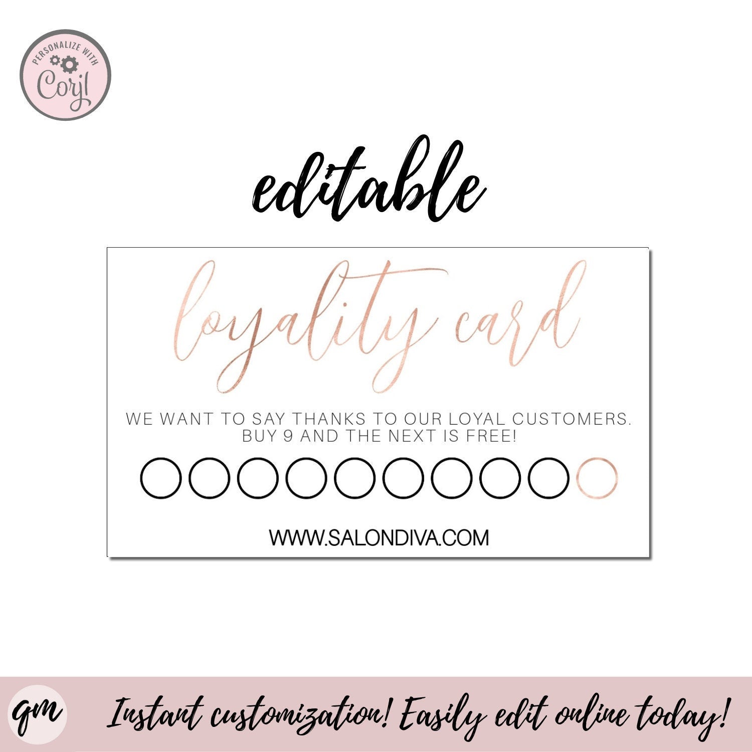 Printable Loyalty Card Gold Foil Editable Loyalty Card Gold Foil Inside Reward Punch Card Template