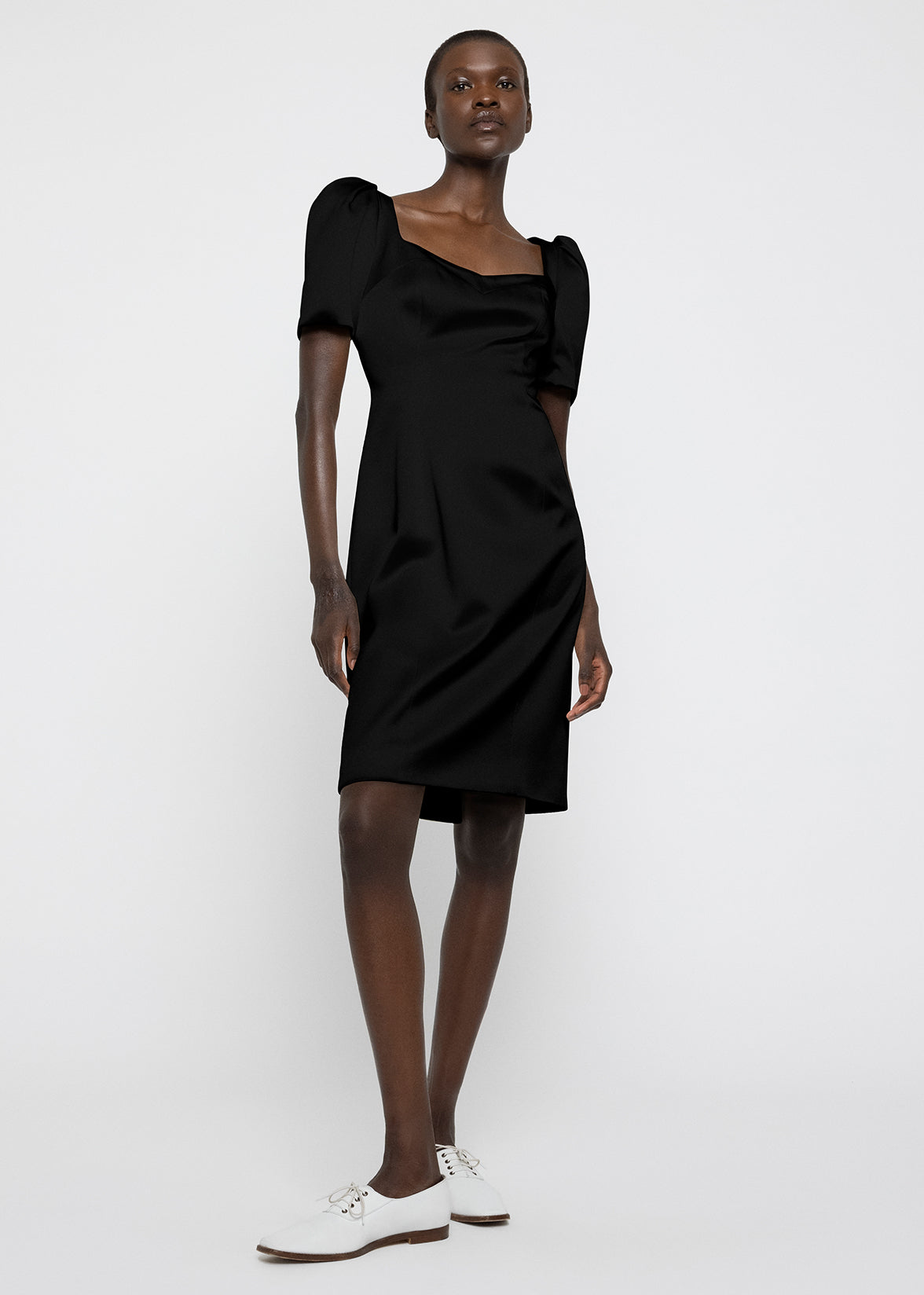PUFF SLEEVE MINI DRESS IN DOUBLE HAMMERED SATIN | Adam Lippes