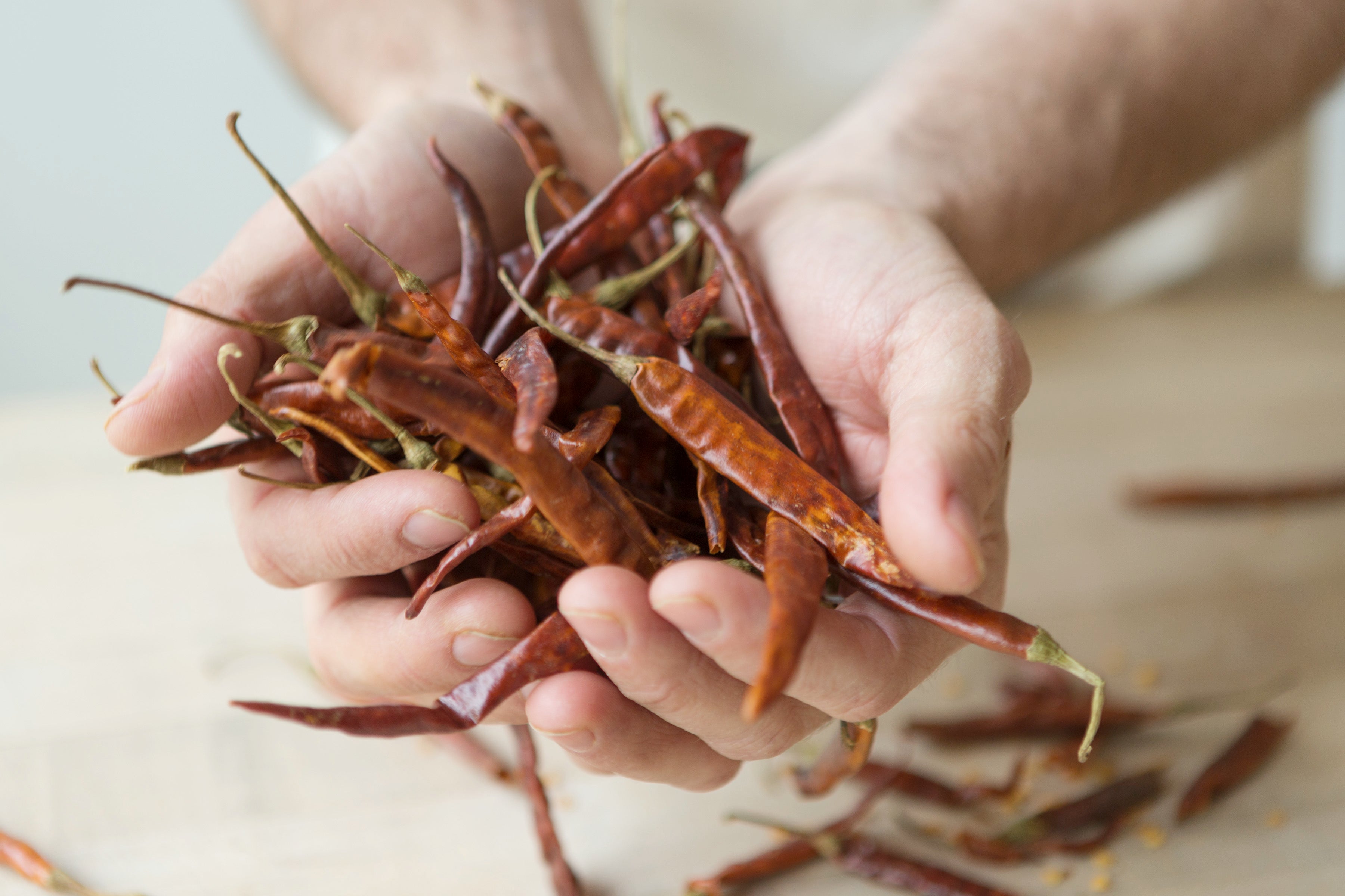 Image of hands holding dried chiles