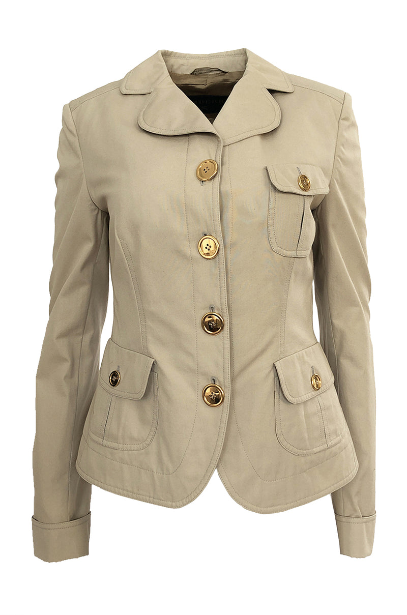 Ultimate pizza etc Early-mid 2000s Burberry Khaki & Gold Button Hip Flare Jacket – Shrimpton  Couture