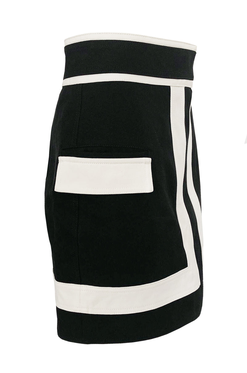 Spring 2015 Balmain Graphic Black and White Denim Mini Skirt ...