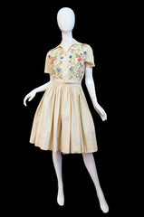 1950s Cotton w Floral Applique Sundress