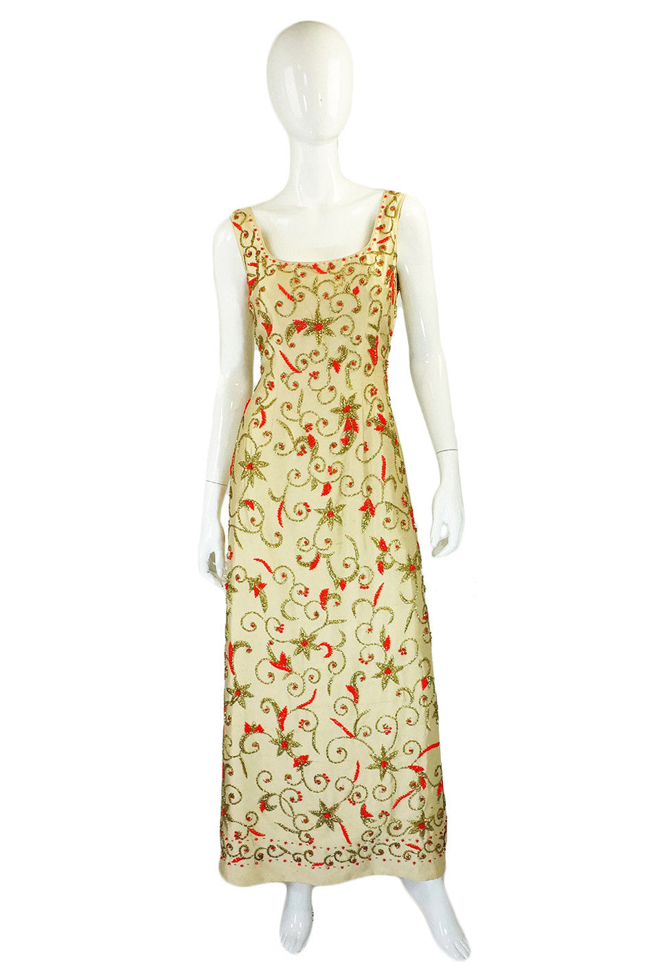 1950s Hand Beaded Silk Column Gown – Shrimpton Couture