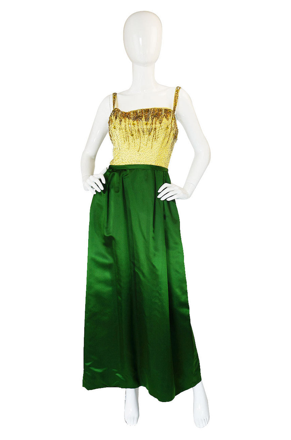 1950s Hand Beaded & Silk Satin Gown – Shrimpton Couture