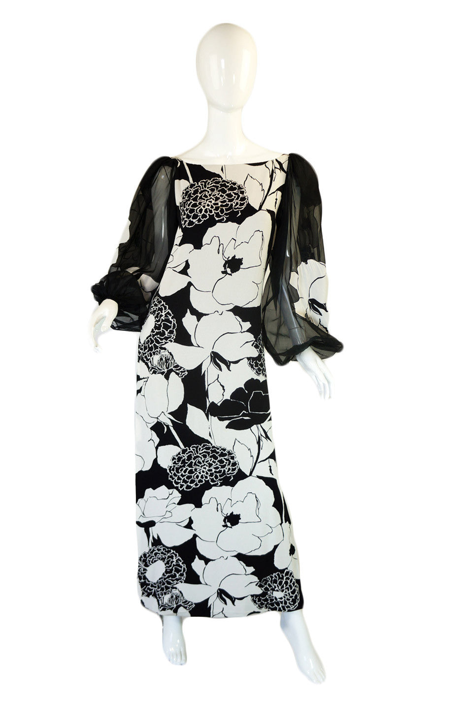1970s Mollie Parnis B&W Floral Dress – Shrimpton Couture