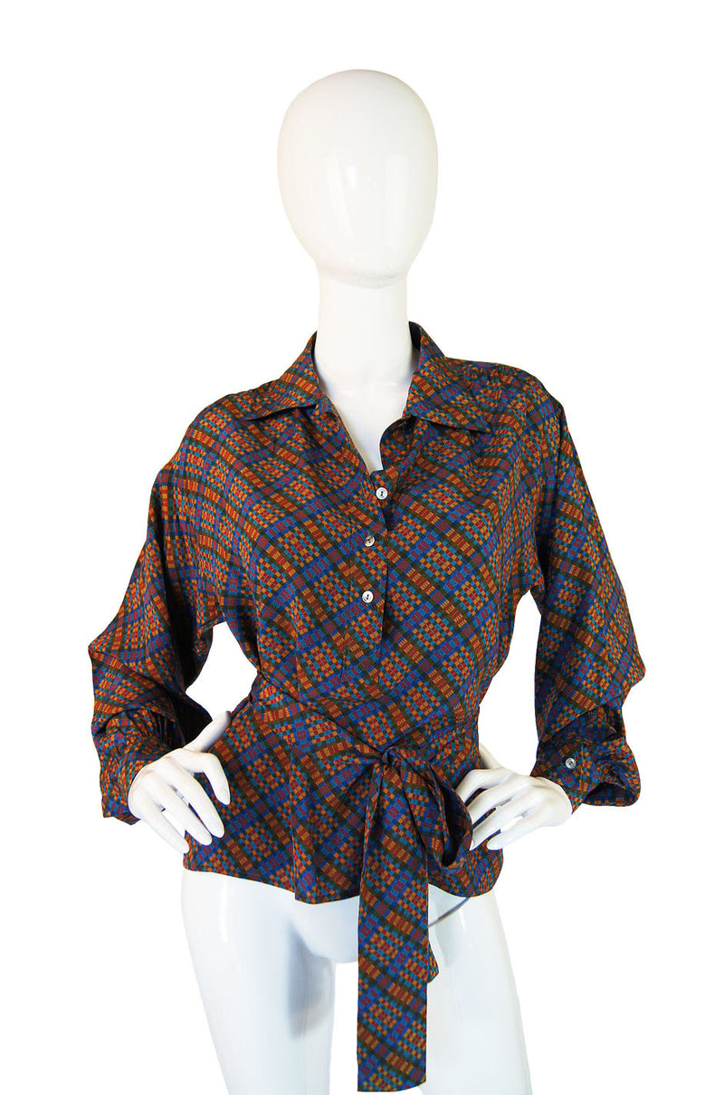 1970s YSL Silk Checked Top With Tie – Shrimpton Couture