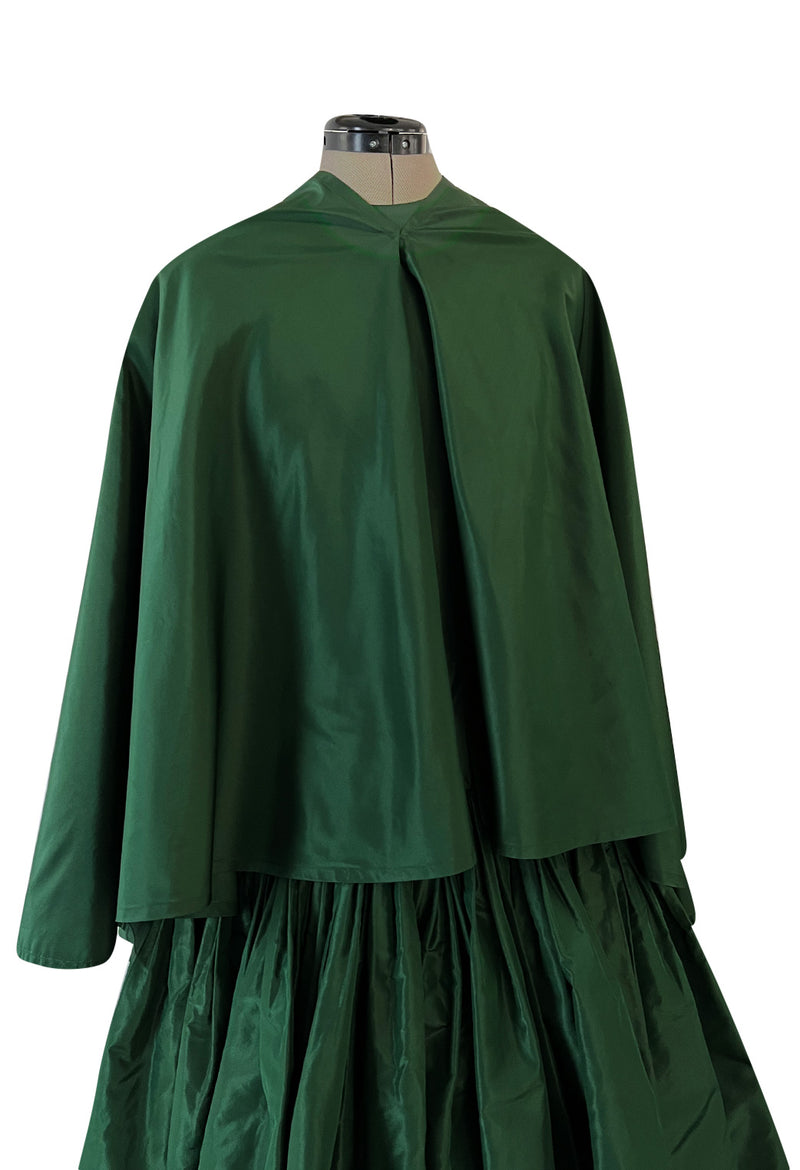 Rare 1977 Madame Gres Haute Couture Dress & Cape in a Deep Green Silk ...