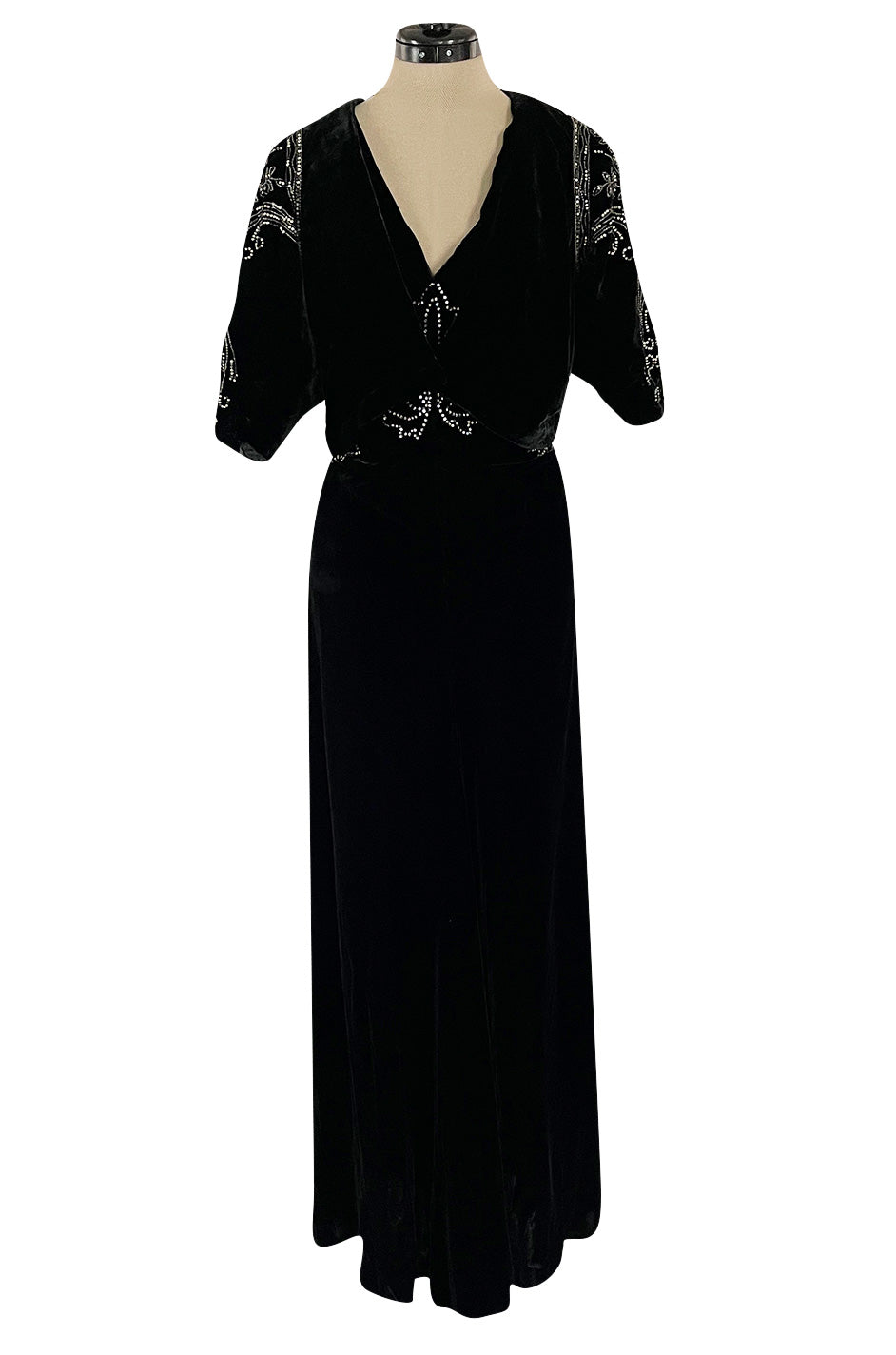 Rare 1920s 1930s Unlabeled Silk Velvet Dress w Rhinestones & Matching ...