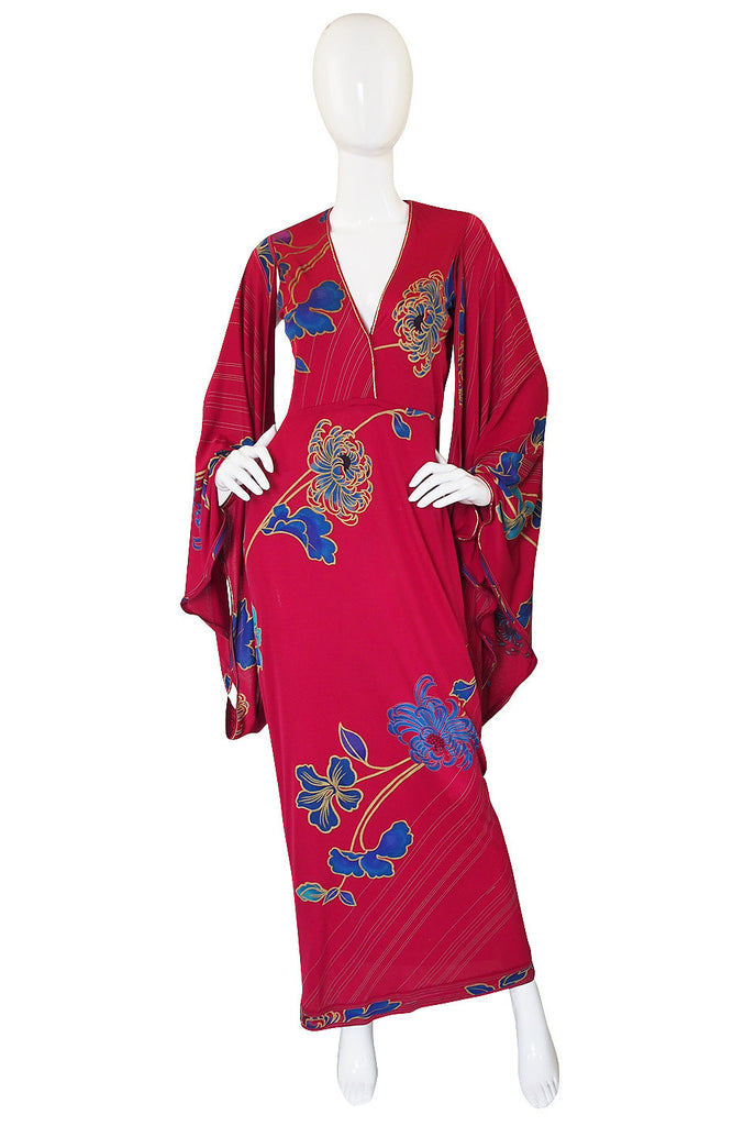 1970s Leonard Angel Sleeve Caftan Dress Shrimpton Couture 