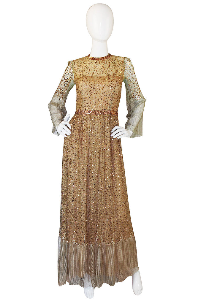 1960s Fine Gold Sequin & Net Mollie Parnis Dress | shrimptoncouture.com