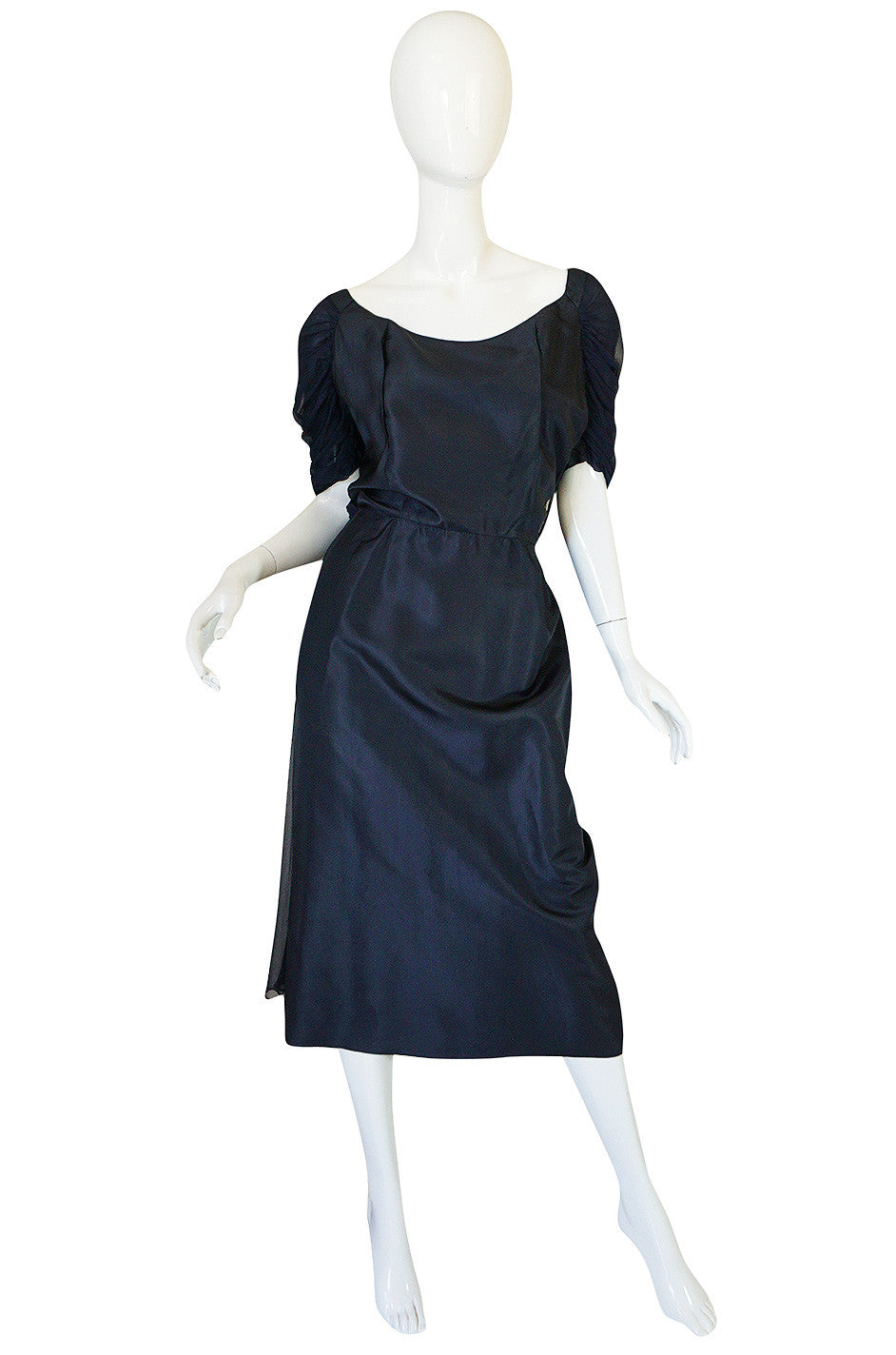 1950s Don Loper Blue Silk Dress w Chiffon Draped Back – Shrimpton Couture