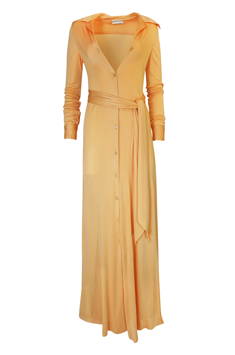 Rare 1972 Halston Couture Peach Silk Jersey Belted Shirt Dress ...
