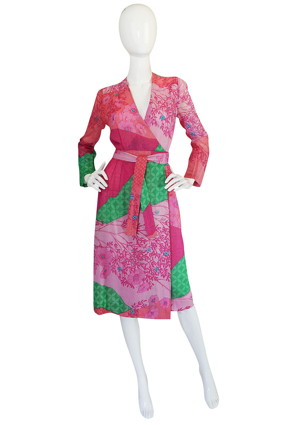 1970s Pink Print Cotton Voile Hanae Mori Wrap Dress – Shrimpton Couture