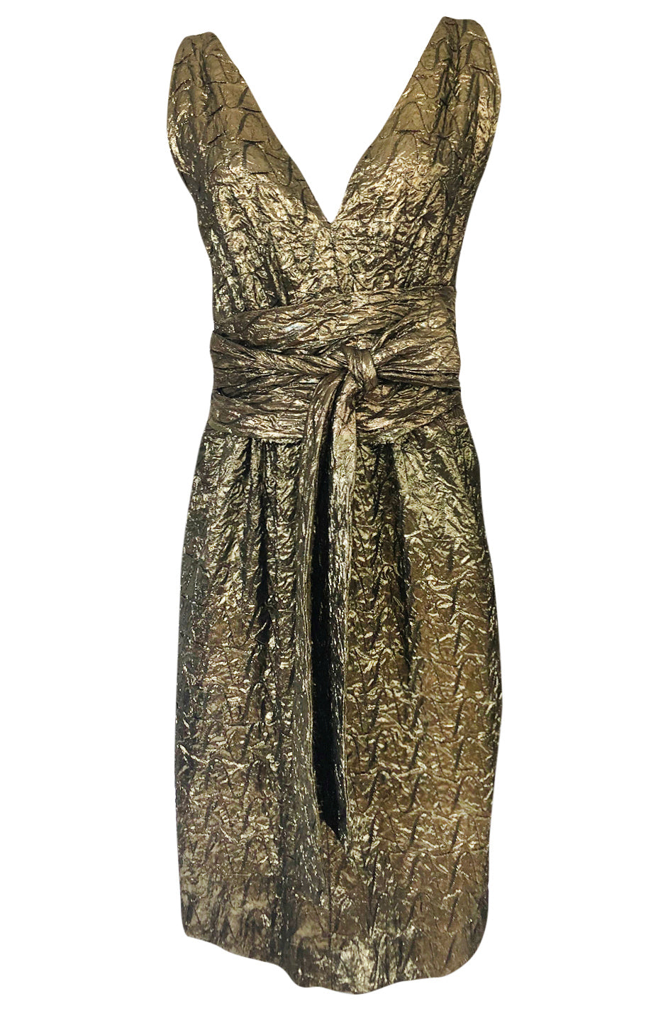 1960s Possible Christian Dior Gold Lame Back & Front Plunge Dress ...
