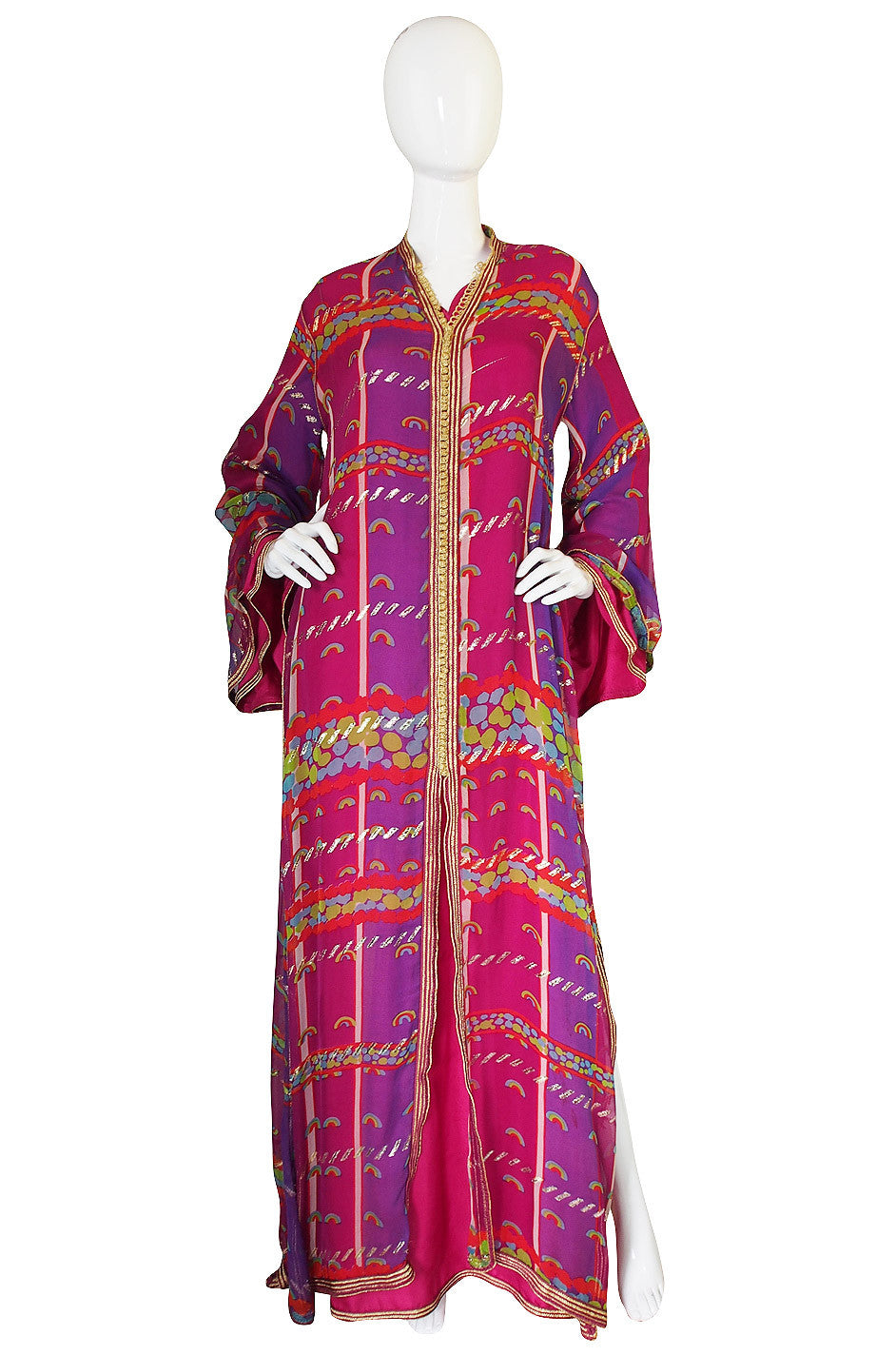 1960s Vivid Pink Silk and Gold Braid Rainbow Caftan – Shrimpton Couture