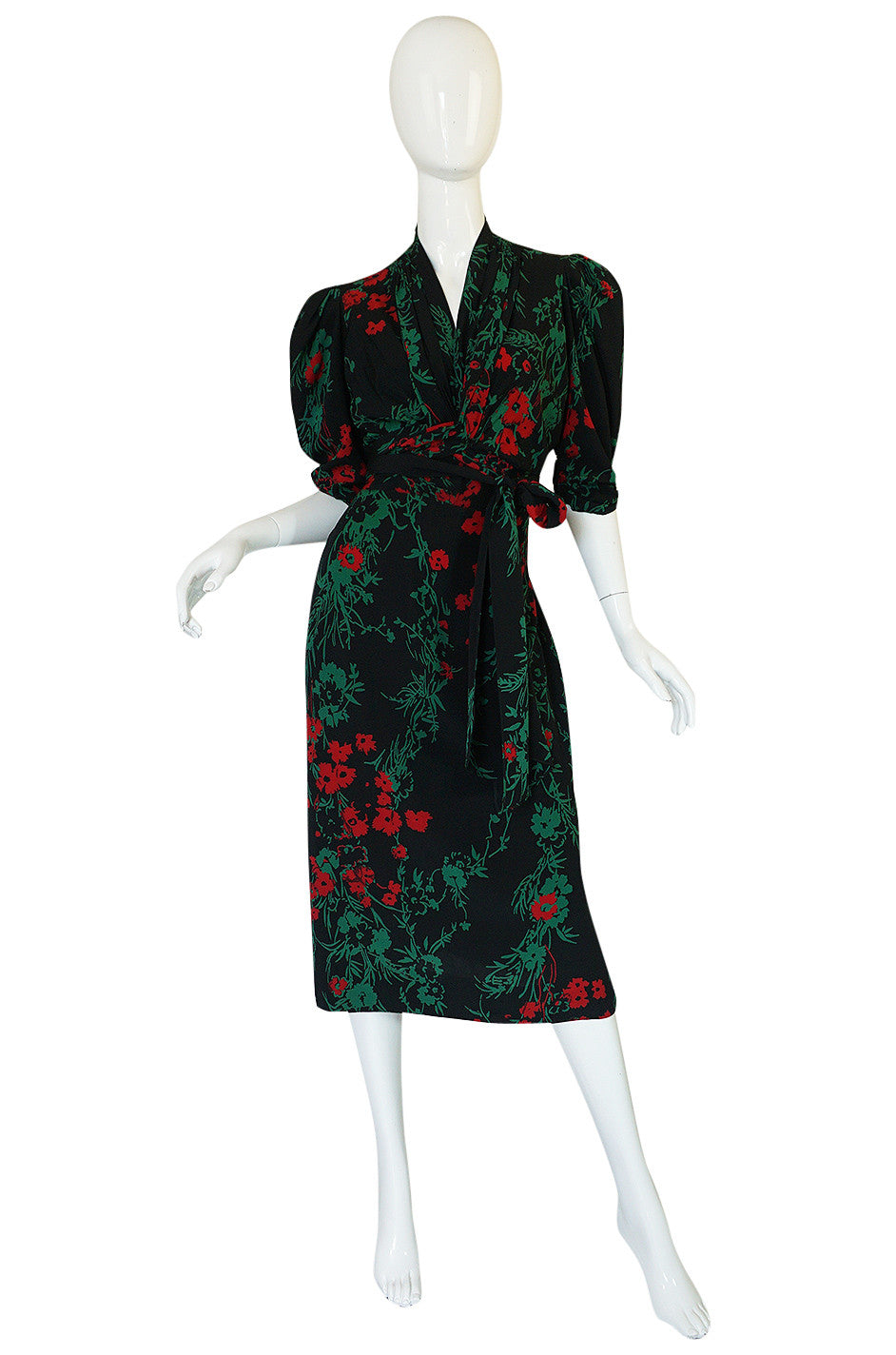 1930s Fashion Originators Guild Blue & Red Floral Silk Dress ...