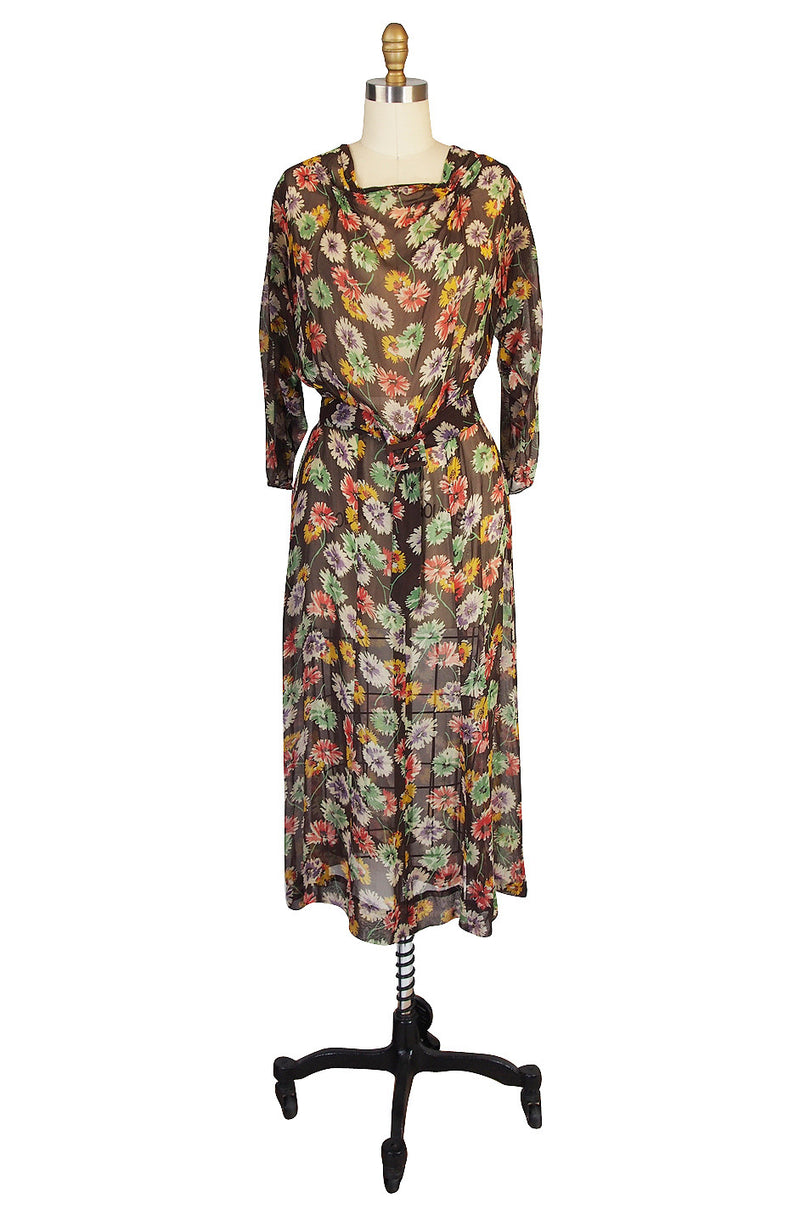 1920s Pretty Floral Silk Chiffon Dress with Belt – Shrimpton Couture