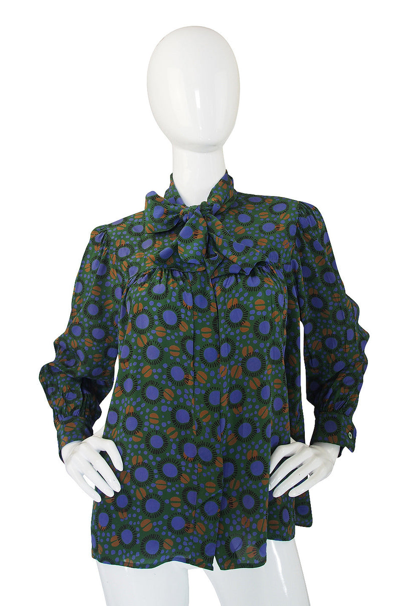 1970s Yves Saint Laurent Green Print Silk Top – Shrimpton Couture